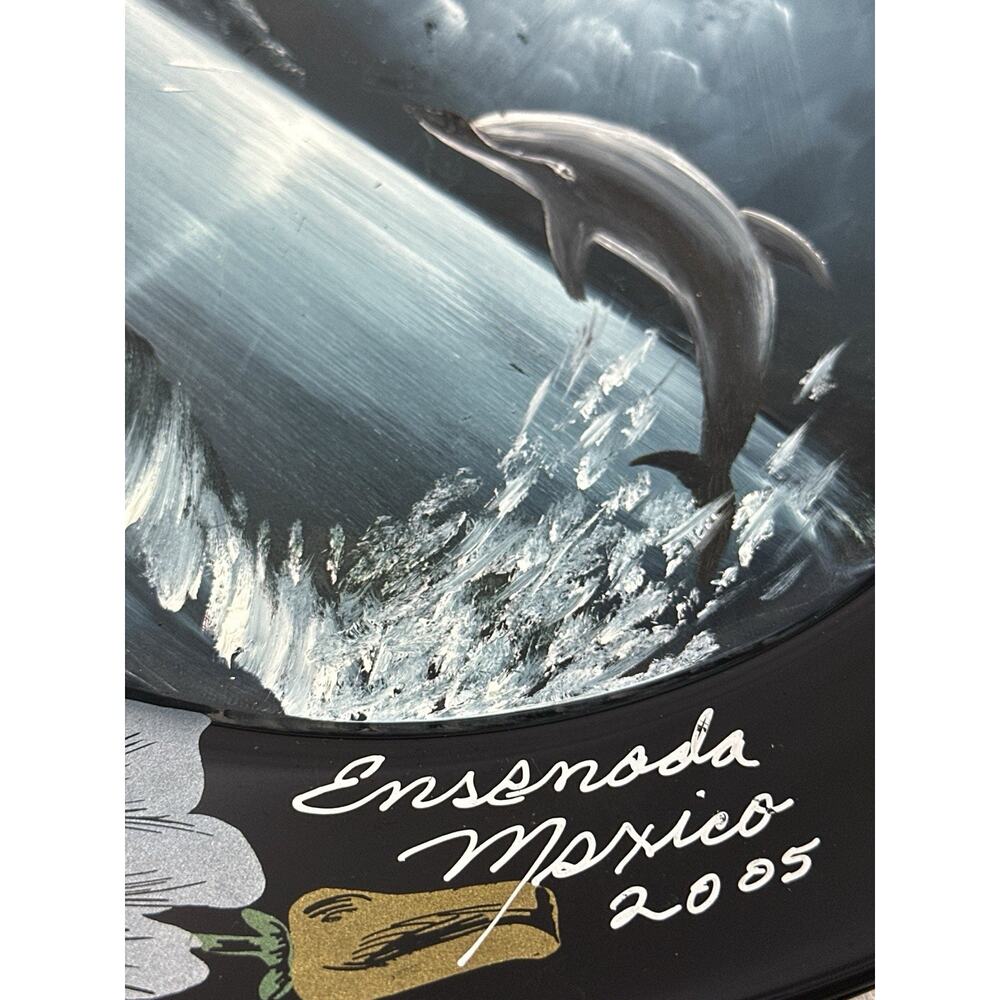 Hand Painted Arcoroc Glass Plate Dolphin Lighthouse Scene Ensenada Mexico - Picture 5 of 7
